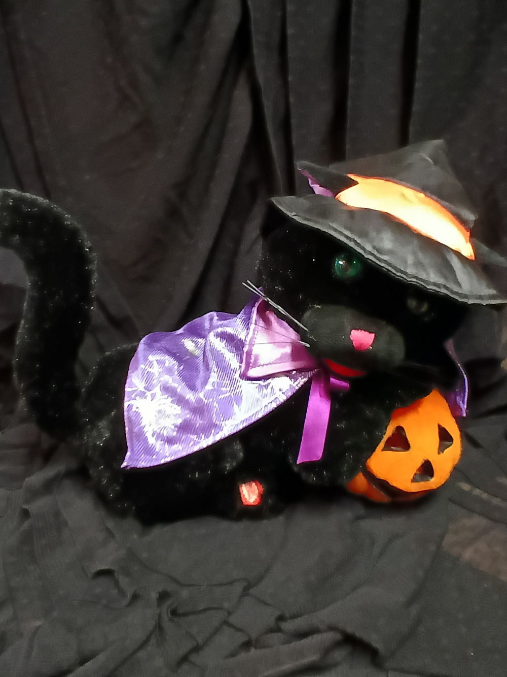 Avon Black Plush Cat Costume with Orange Pumpkin Sings "Black magic Woman"